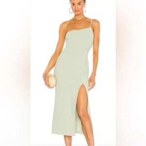 Bec + Bridge Asymmetrical MIDI Dress in sage/avocado
